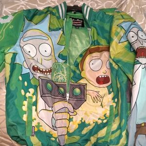 Members Only Green Jacket with Rick and Morty Design